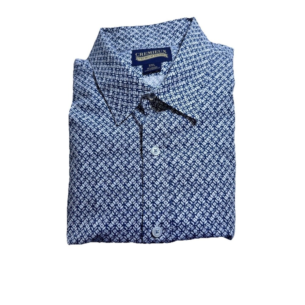 Cremieux‎ Premium Denim Mens XXL Navy Blue Geometric Medallion Button Down Shirt